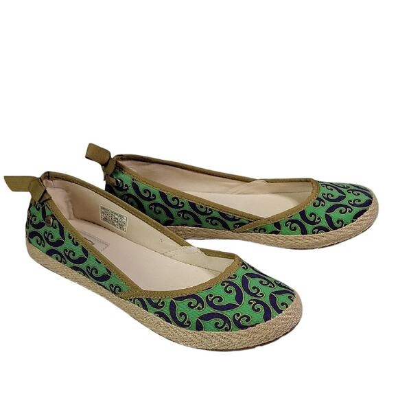 UGG Indah Marrakech Green Blue Cotton Flats Womens Size 7 New - Picture 1 of 13